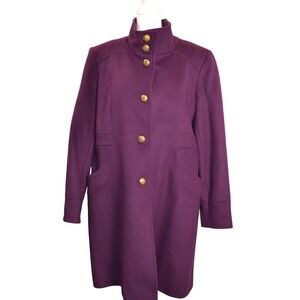 Simonton Says Women's Purple Wool Long Coat Size Large Gold Button Front Collar